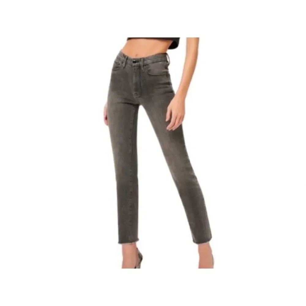 NWT Good American Good Classic Slim Jeans Black 170 Raw Hem High Waist sz 2/25